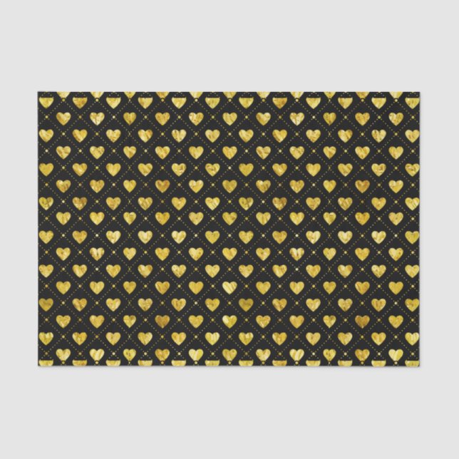 Goldene Herzen auf schwarzem Muster Seidenpapier (Vorderseite)
