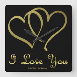 Goldene Herzen bei der Liebe Quadratische Wanduhr