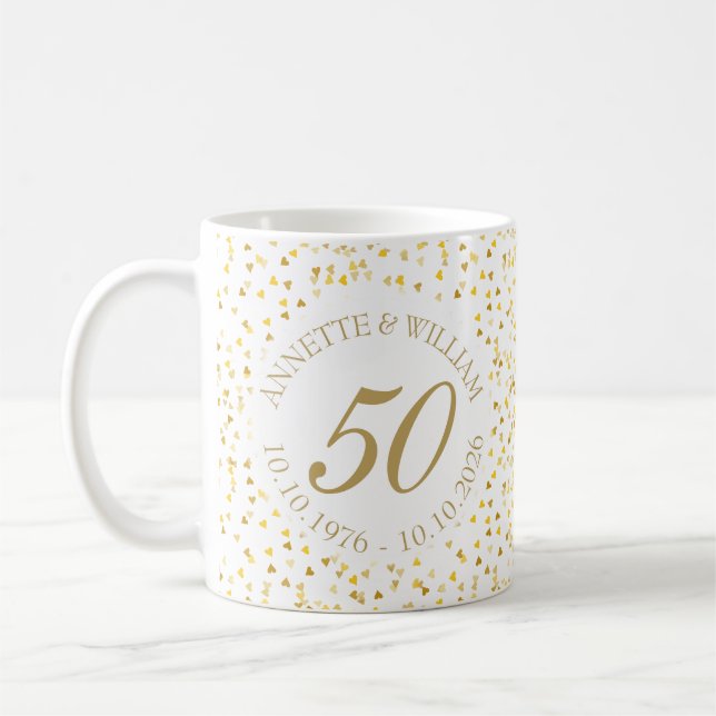 Goldene Herzen Confetti zum 50. Hochzeitstag Kaffeetasse (Links)