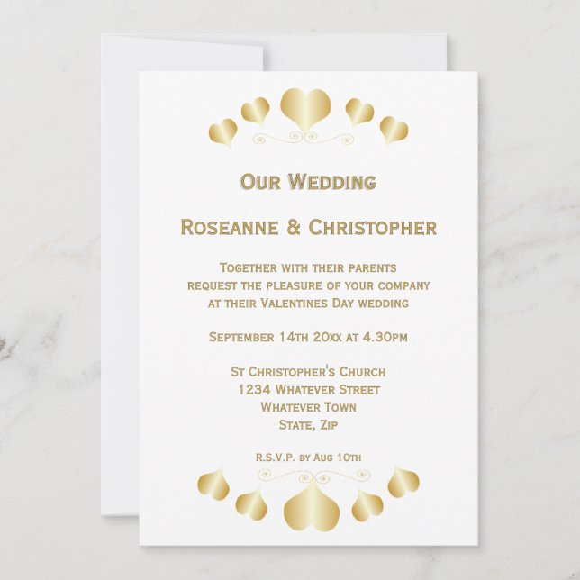 Goldene Herzen Design-Hochzeit Einladung (Vorderseite)