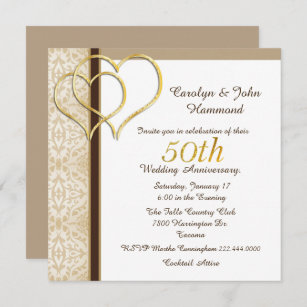 Goldene Herzen Einladung zum 50. Hochzeitstag