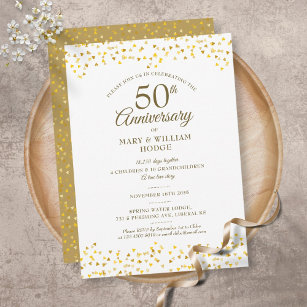 Goldene Herzen Erinnerungen zum 50. Hochzeitstag Einladung