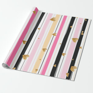 Goldene Herzen farbenfroh handgefertigte Streifen  Geschenkpapier