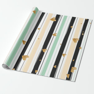 Goldene Herzen farbenfrohes handgemachtes Streifen Geschenkpapier
