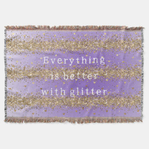 Goldene Herzen funkeln violetten Glitter Zitat Decke