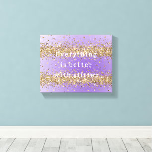 Goldene Herzen funkeln violetten Glitter-Zitat   Leinwanddruck
