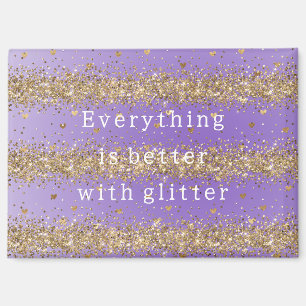 Goldene Herzen funkeln violetter Glitter-Zitat Magnet