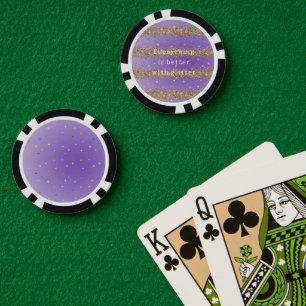 Goldene Herzen funkeln violetter Glitter-Zitat Pokerchips