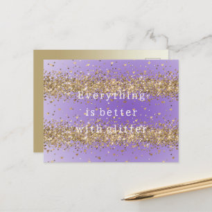 Goldene Herzen funkeln violetter Glitter-Zitat Postkarte