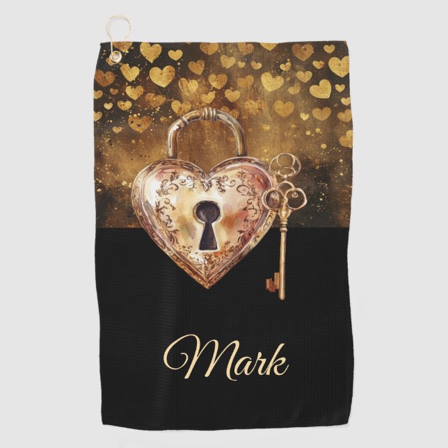 Goldene Herzen für Golfer am Valentinstag Golfhandtuch (Vorderseite)