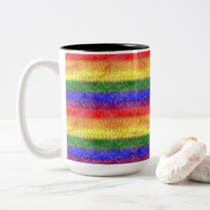 Goldene Herzen, Gay Pride-Flag-Farben mit leuchten Zweifarbige Tasse