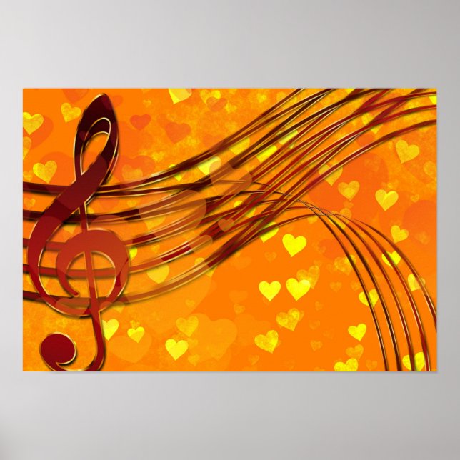 Goldene Herzen mit einem Metallic Treble Clef und  Poster (Vorne)