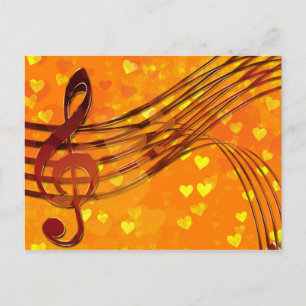 Goldene Herzen mit einem Metallic Treble Clef und  Postkarte