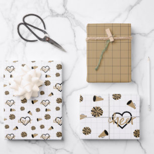 Goldene Herzen, Pom Poms, Megaphone Muster Geschenkpapier Set