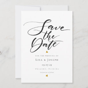 Goldene Herzen Schwarz-Weiß-Schrift Save-the-Date Einladung