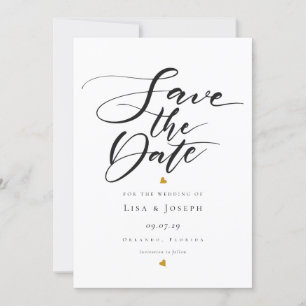 Goldene Herzen Schwarz-Weiß-Schrift Save-the-Date- Einladung