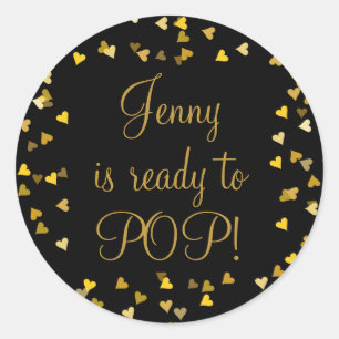 Goldene Herzen Sie ist bereit, Baby Shower Favor z Runder Aufkleber