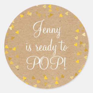 Goldene Herzen Sie ist bereit, Baby Shower Favor z Runder Aufkleber