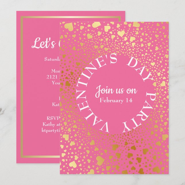 Goldene Herzen Umlaufbahn Modernes Valentinisches  Einladung (Vorne/Hinten)