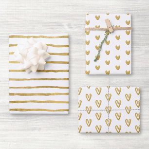 Goldene Herzen und Linien Geschenkpapier Set