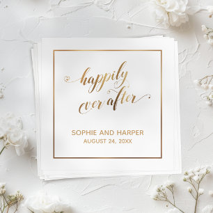 Goldene Herzen und Rahmen Happy End, Weiß Serviette