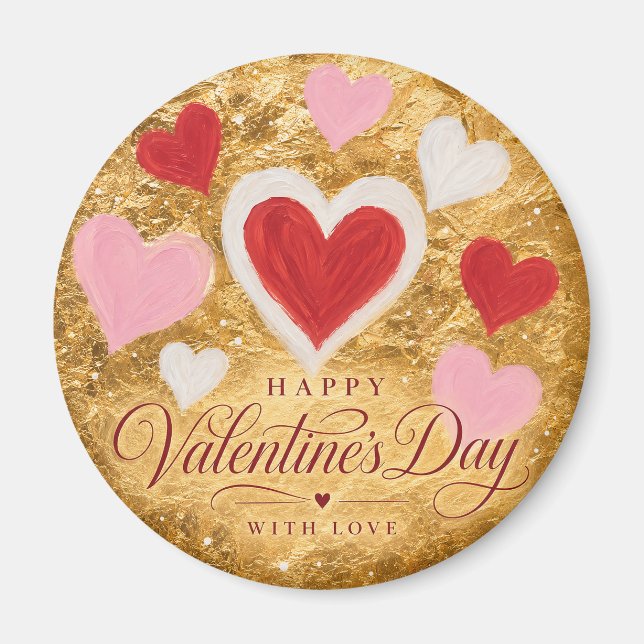 Goldene Herzen Valentinstag Funkeln Magnet (Vorne)