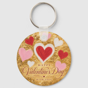 Goldene Herzen Valentinstag Funkeln Schlüsselanhänger