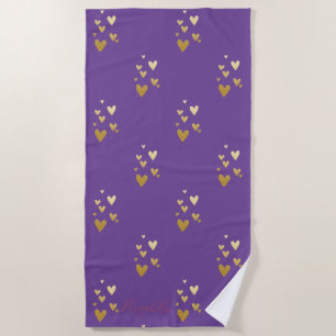 Goldene Herzen Violett Strandtuch