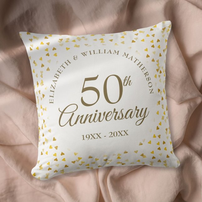 Goldene Herzen zum 50. Hochzeitstag Kissen (50th Wedding Anniversary Golden Hearts Throw Pillow)