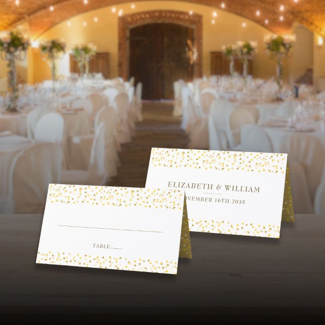 Goldene Herzen zum 50. Hochzeitstag Platzkarte (50th Wedding Anniversary Golden Hearts Place Card)