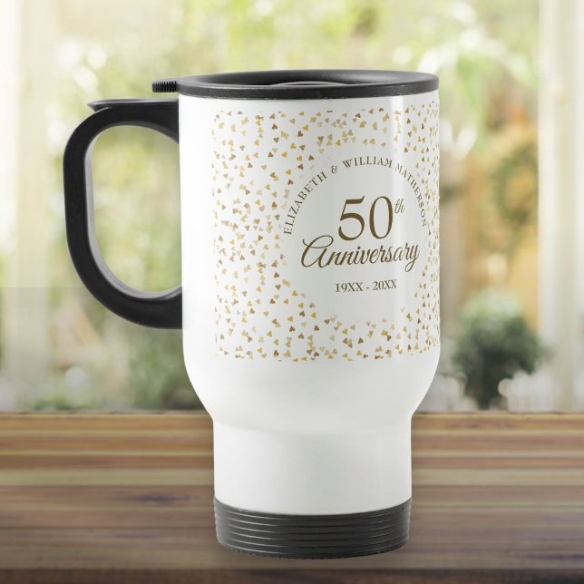 Goldene Herzen zum 50. Hochzeitstag Reisebecher (50th Wedding Anniversary Golden Hearts Travel Mug)