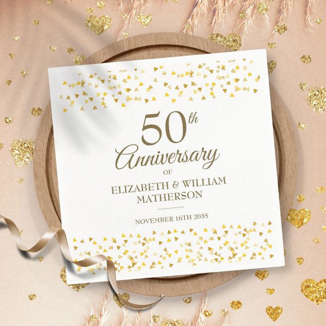 Goldene Herzen zum 50. Hochzeitstag Serviette (50th Wedding Anniversary Golden Hearts Napkins)