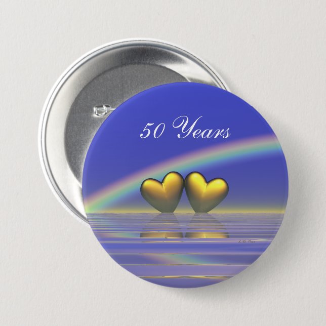 Goldene Herzen zum 50. Jahrestag Button (Vorne & Hinten)