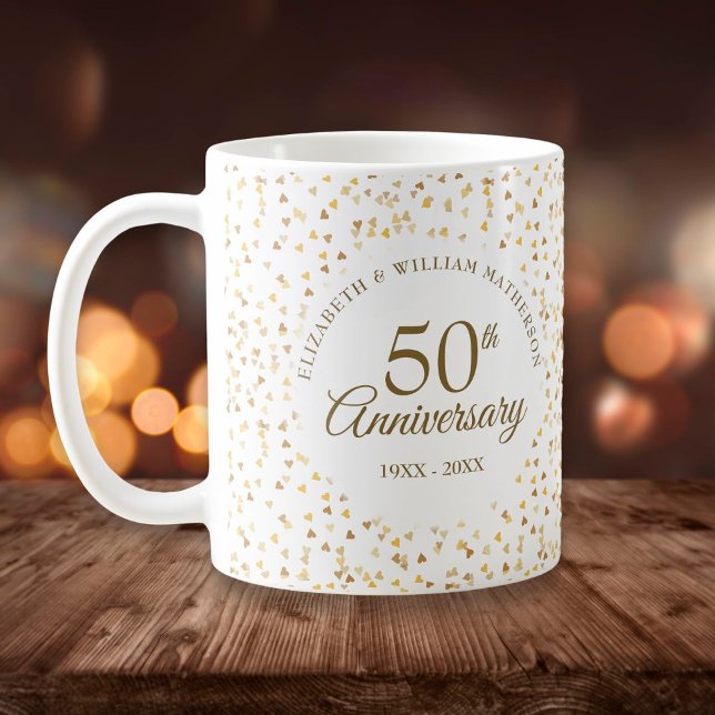 Goldene Herzen zum 50. Jahrestag Kaffeetasse (50th Wedding Anniversary Golden Hearts Coffee Mug)