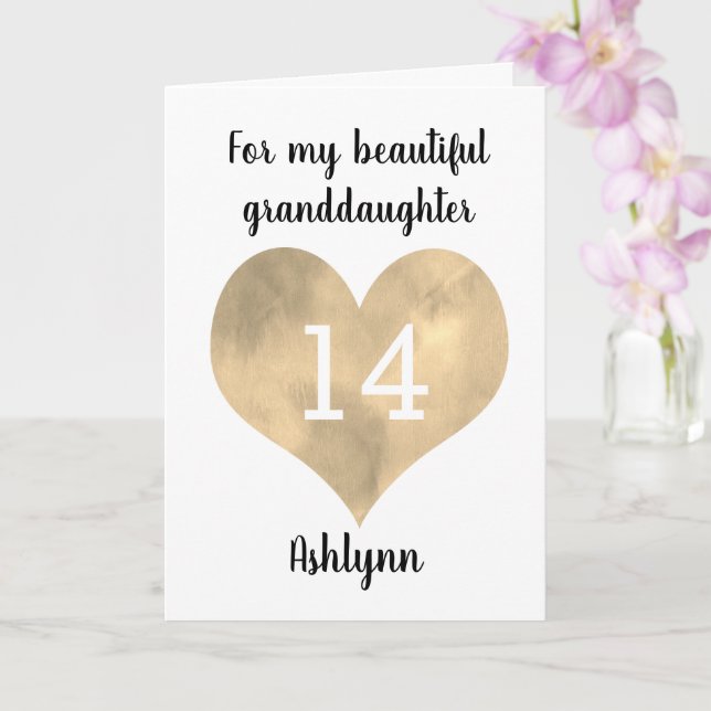 Goldene Herzenslust am 14. Geburtstag Großtochter Karte (Orchidee)