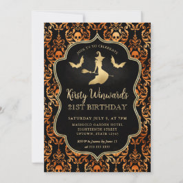Goldene Hexe und Schädel Damask 21. Geburtstag Einladung