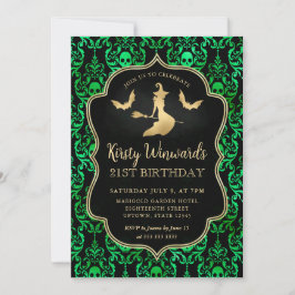 Goldene Hexe und Schädel Damask 21. Geburtstag Einladung