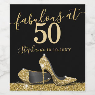 Goldene High Heel 50. Fabelhaftes Geburtstagsfunke Weinetikett