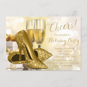 Goldene High Heel Champagner Feiertagsfeier Einladung