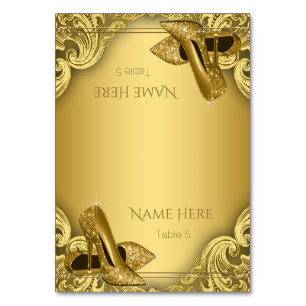 Goldene High Heel Schuh Sitzkarten Tischnummer