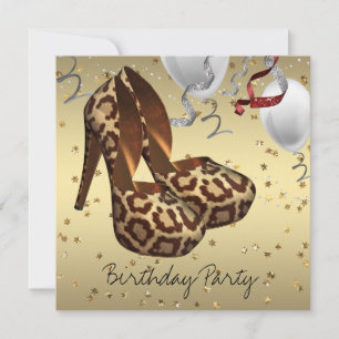 Goldene High Heel Schuhe Damen Leopard Geburtstags Einladung