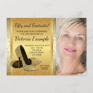 Goldene High Heel Schuhe Geburtstagsfeier Einladung