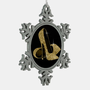 Goldene High Heel Schuhe Schneeflocken Zinn-Ornament
