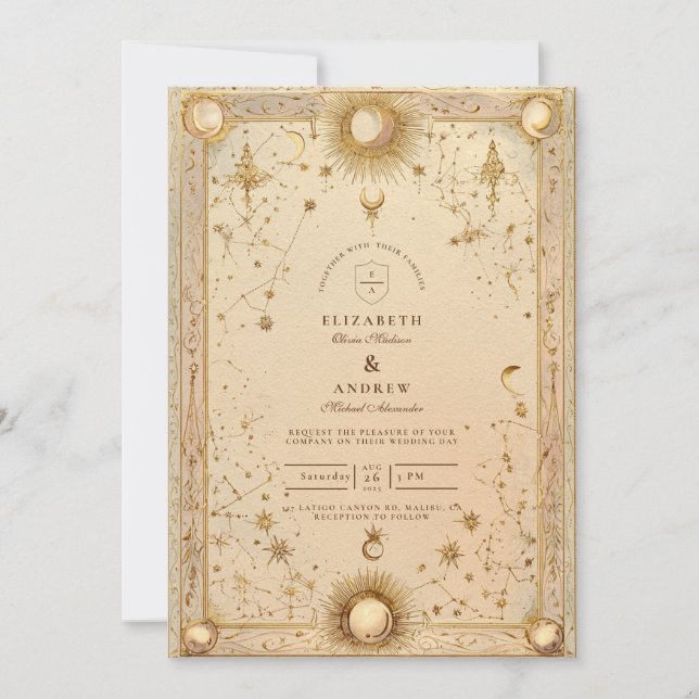 Goldene Himmlische Barockhochzeit Einladung (Vorderseite)