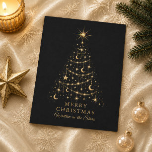 Goldene himmlische Weihnachtsbaum-Familien-Feierta Feiertagskarte