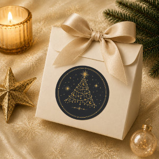 Goldene Himmlische Weihnachtsbaum-Rund-Aufkleber Runder Aufkleber