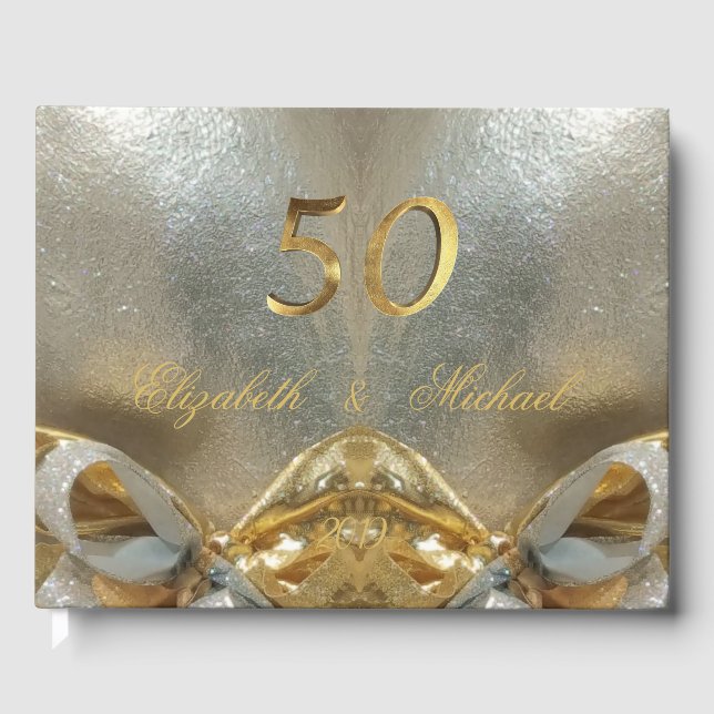 Goldene Hochzeit 50 Jahre Jubiläum Elegante Imitat Gästebuch (Vorderseite)