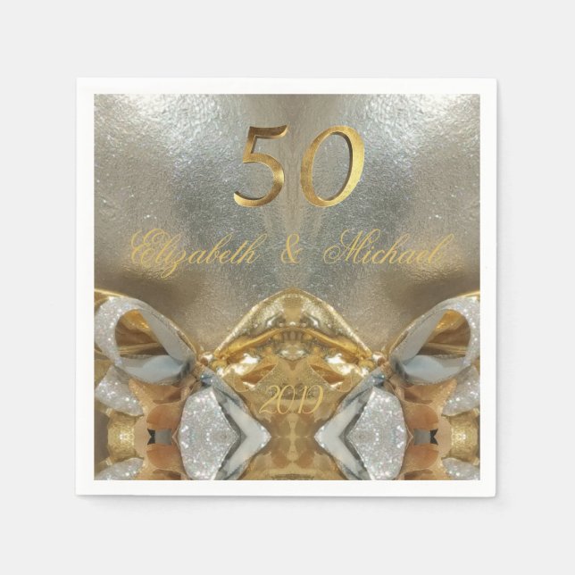 Goldene Hochzeit 50 Jahre Jubiläum Elegante Imitat Serviette (Vorderseite)
