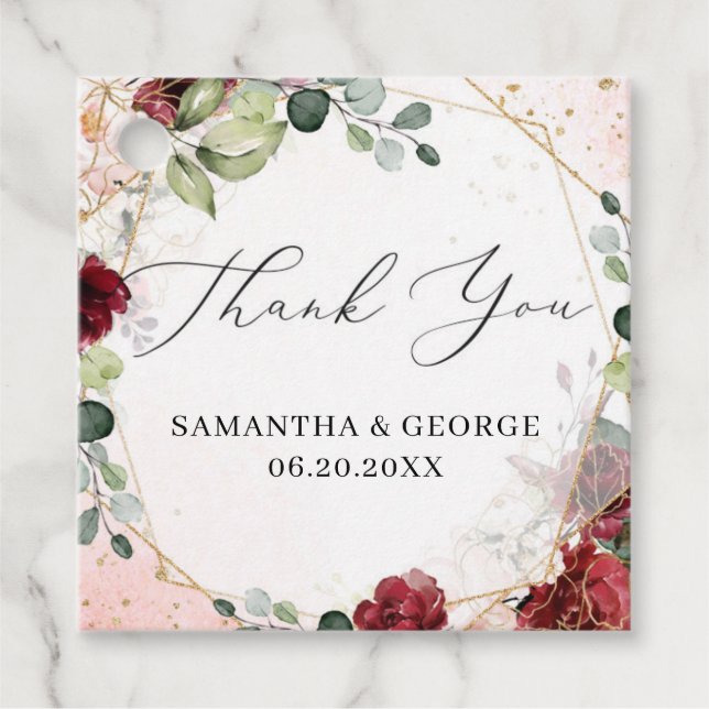 Goldene Hochzeit Boho burgundy Geschenkanhänger (Vorderseite)