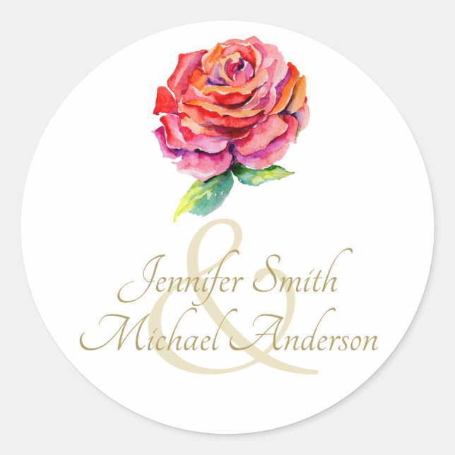 Goldene Hochzeit der Rote Rose Watercolor Runder Aufkleber (Vorderseite)